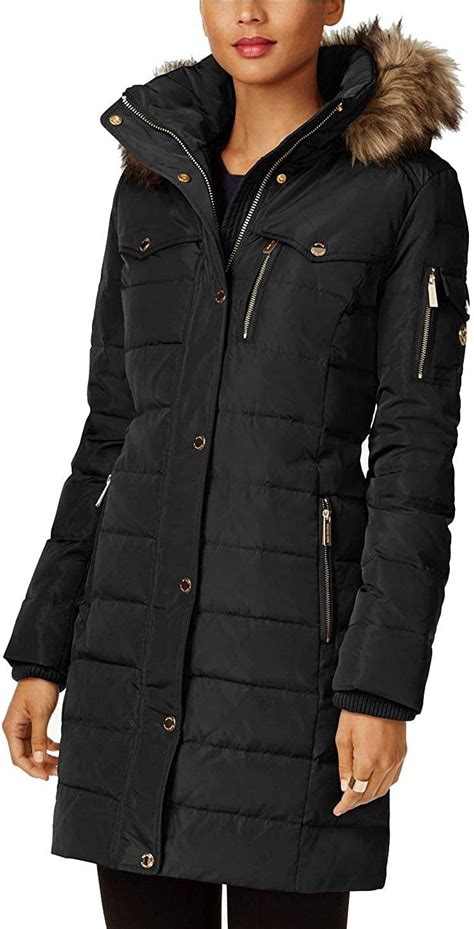 michael kors black coat women|michael kors black puffer coat.